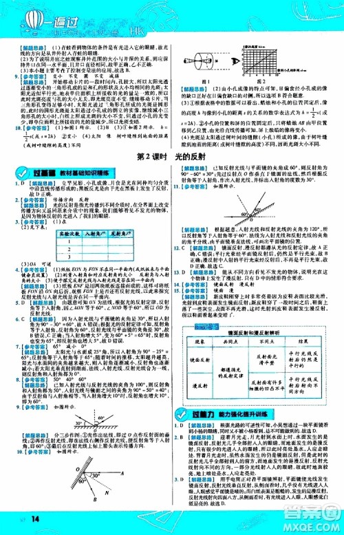 2020版天星教育一遍过初中物理八年级上册HK沪科版参考答案