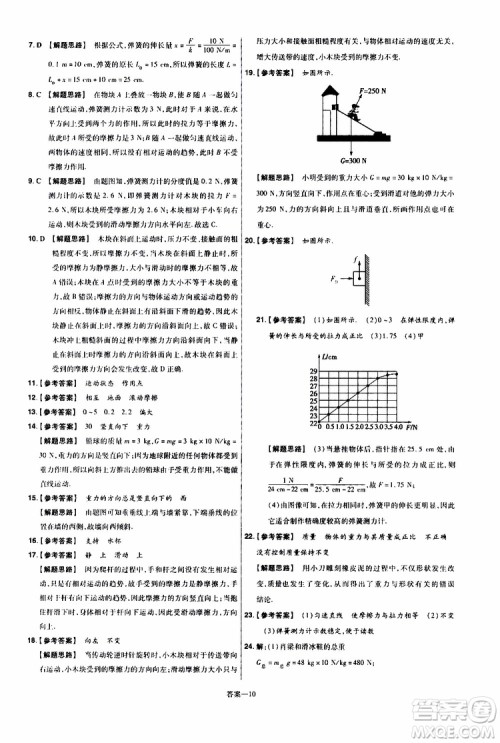 2020版天星教育一遍过单元综合能力检测卷初中物理八年级上册HK沪科版参考答案