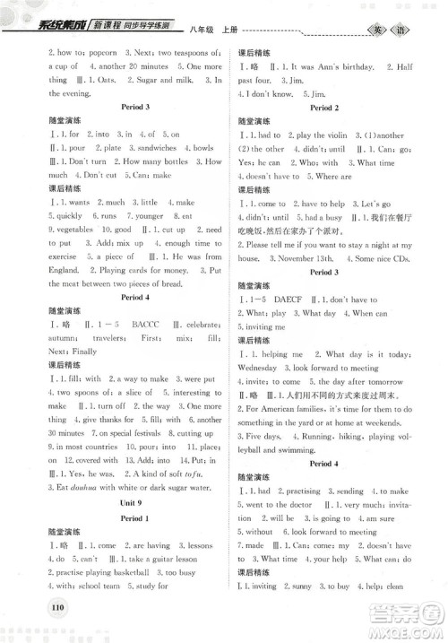 北京师范大学出版社2019系统集成新课程同步导学练测八年级英语上册答案