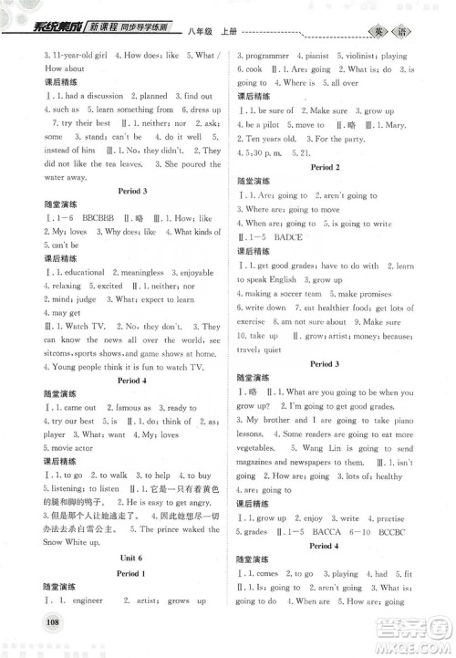 北京师范大学出版社2019系统集成新课程同步导学练测八年级英语上册答案