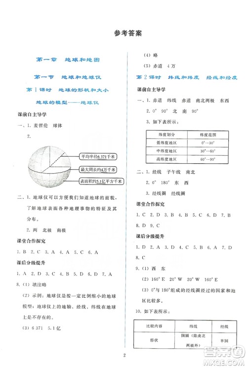 2019同步轻松练习七年级地理上册人教版答案