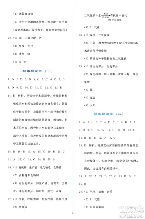 2019同步轻松练习七年级生物学上册人教版答案