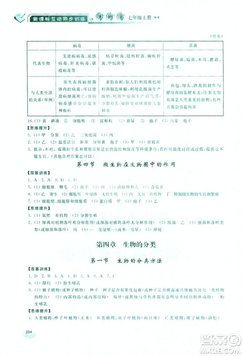 2019新课标互动同步训练生物学八年级上册人教版答案 2019新课标互动同步训练生物学八年级上册人教版答案