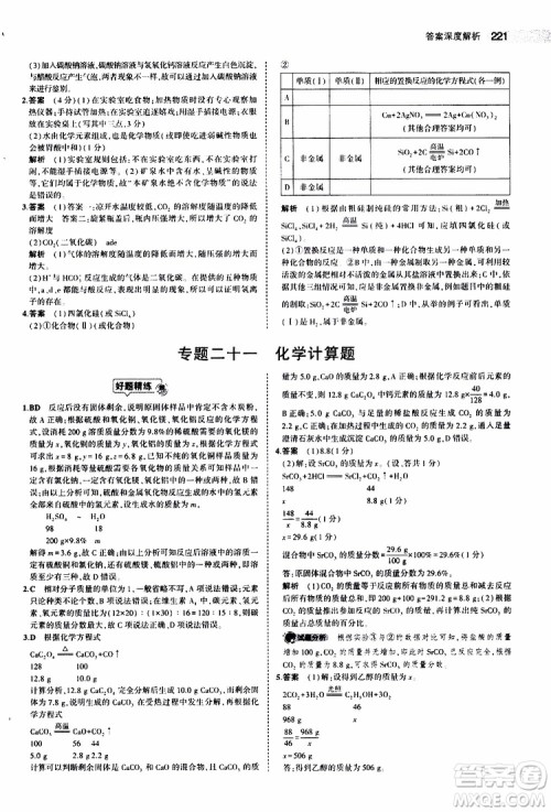 曲一线2020版5年中考3年模拟中考化学福建专用参考答案