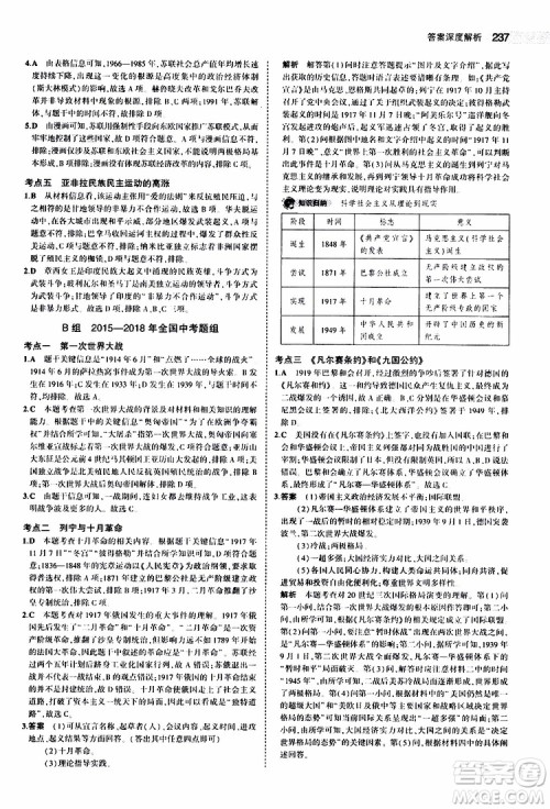 曲一线2020版5年中考3年模拟中考历史全国版参考答案