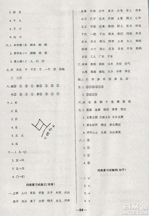 2019年名师点睛满分卷一年级语文上册人教版参考答案