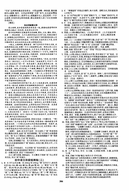 曲一线2020版5年中考3年模拟九年级+中考语文人教版参考答案