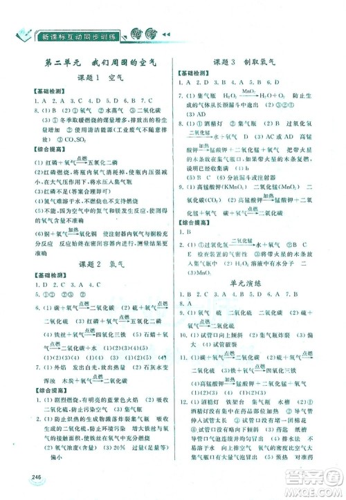 2019新课标互动同步训练九年级化学全一册人教版答案