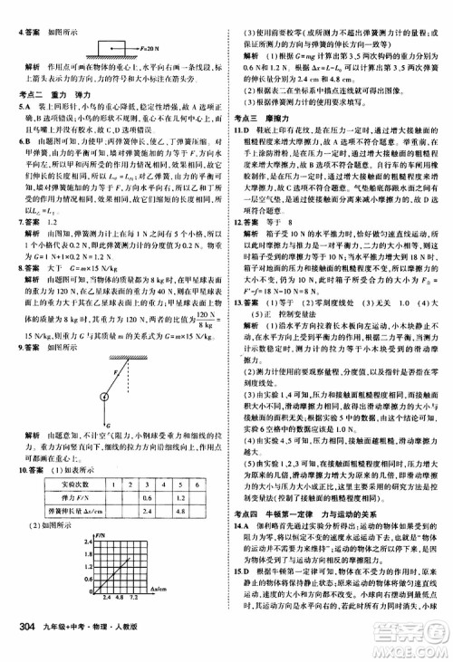 曲一线2020版5年中考3年模拟九年级+中考物理人教版参考答案