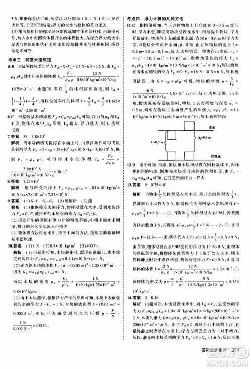 曲一线2020版5年中考3年模拟九年级+中考物理人教版参考答案