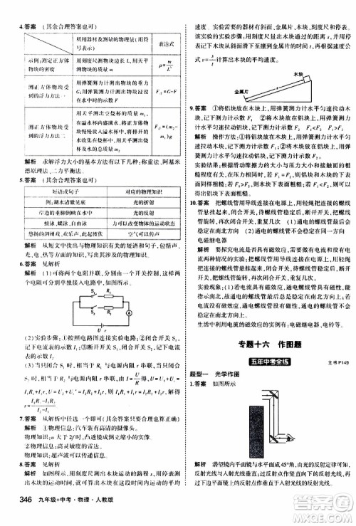 曲一线2020版5年中考3年模拟九年级+中考物理人教版参考答案