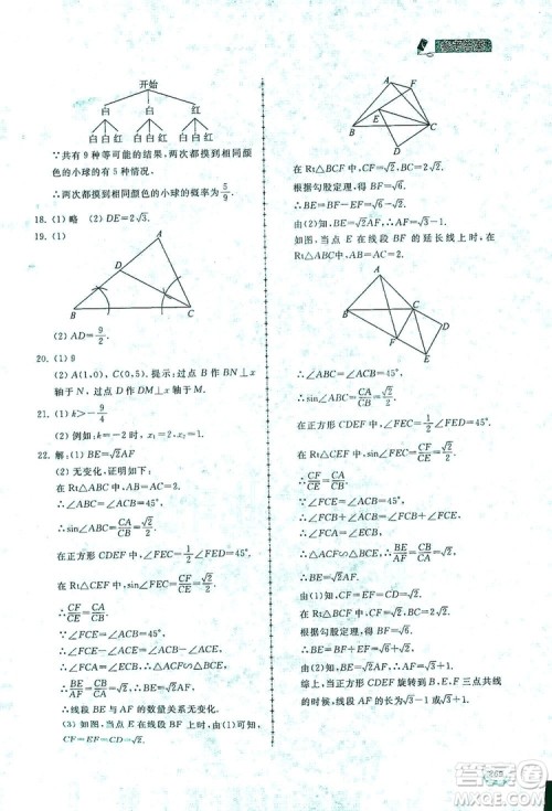 2019新课标互动同步训练九年级数学全一册北师大版答案