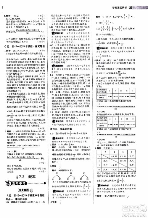 曲一线2020版5年中考3年模拟中考数学福建专用参考答案