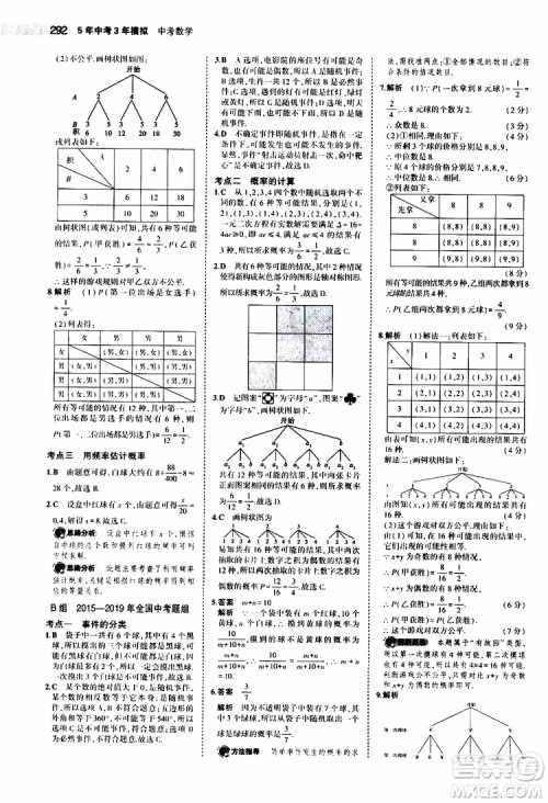 曲一线2020版5年中考3年模拟中考数学福建专用参考答案