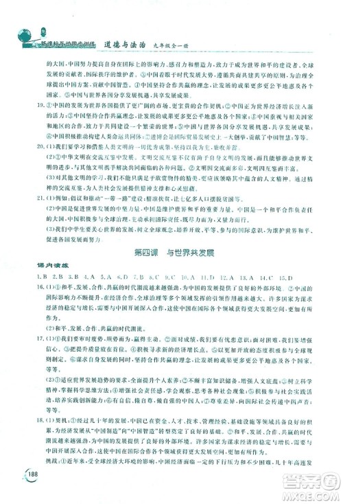 2019新课标互动同步训练九年级道德与法治全一册人教版答案