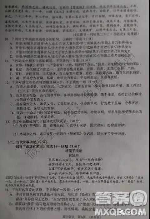 2020届四川高三联合诊断考试语文试题及答案 2020届四川高三联合诊断考试语文试题及答案