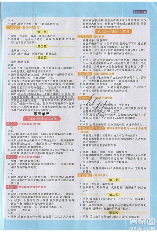 2019年阳光同学同步阅读素养测试小学语文六年级上册参考答案 2019年阳光同学同步阅读素养测试小学语文六年级上册参考答案