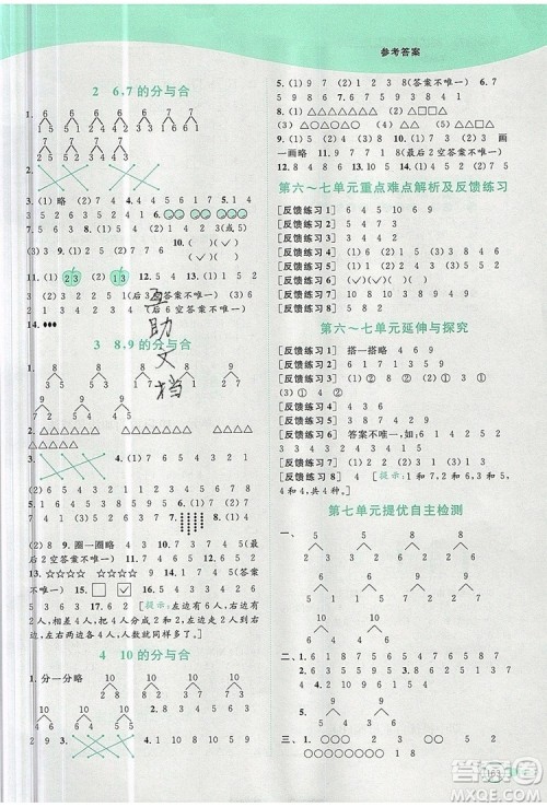 2019年亮点给力提优班多维互动空间一年级数学上册参考答案