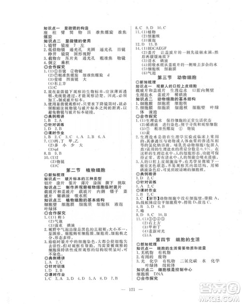 2019年351高效课堂导学案七年级生物学上册人教版答案