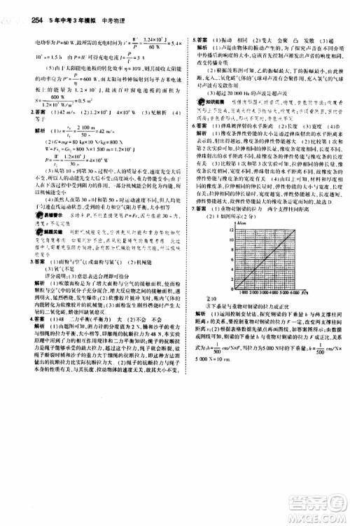 曲一线2020版5年中考3年模拟中考物理福建专用参考答案