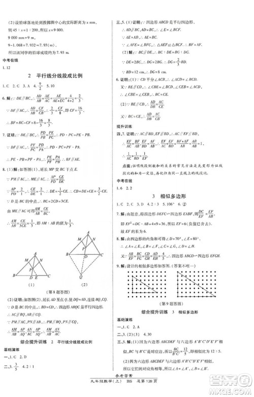 万向思维2019高效课时通九年级数学上册北师大版答案