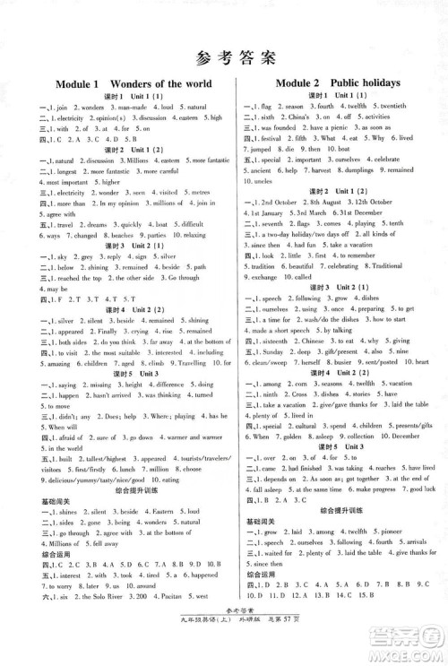 万向思维2019高效课时通九年级英语上册外研版新课改浙江专版B本答案