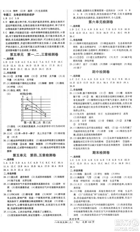 万向思维2019高效课时通八年级生物上册人教版答案