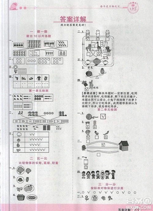 2019年王朝霞创维新课堂一年级数学上册苏教版参考答案