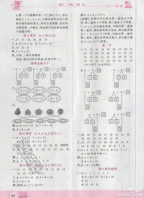 2019年王朝霞创维新课堂一年级数学上册苏教版参考答案