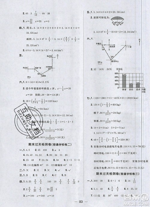 2019年阳光同学一线名师全优好卷六年级数学上册人教版参考答案 2019年阳光同学一线名师全优好卷六年级数学上册人教版参考答案