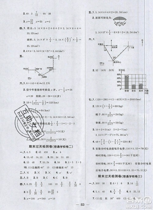 2019年阳光同学一线名师全优好卷六年级数学上册人教版参考答案