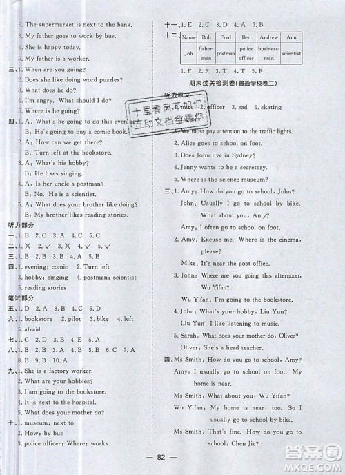 2019年阳光同学一线名师全优好卷六年级英语上册人教PEP版参考答案 2019年阳光同学一线名师全优好卷六年级英语上册人教PEP版参考答案