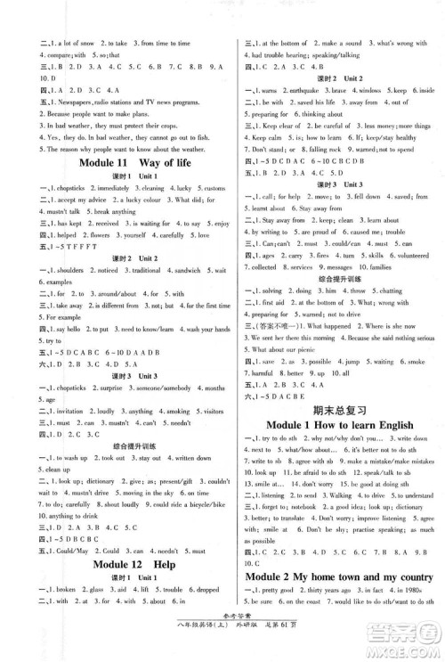 万向思维2019高效课时通8年级英语上册外研版课改浙江专版A本答案 万向思维2019高效课时通8年级英语上册外研版课改浙江专版A本答案