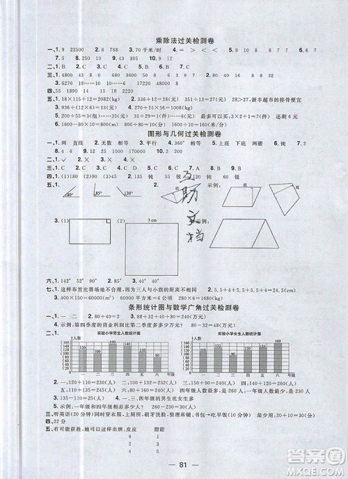 2019年阳光同学一线名师全优好卷四年级数学上册人教版参考答案