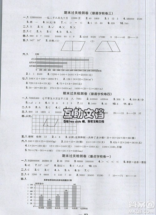 2019年阳光同学一线名师全优好卷四年级数学上册人教版参考答案 2019年阳光同学一线名师全优好卷四年级数学上册人教版参考答案