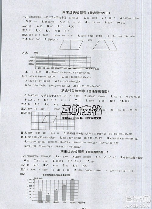 2019年阳光同学一线名师全优好卷四年级数学上册人教版参考答案