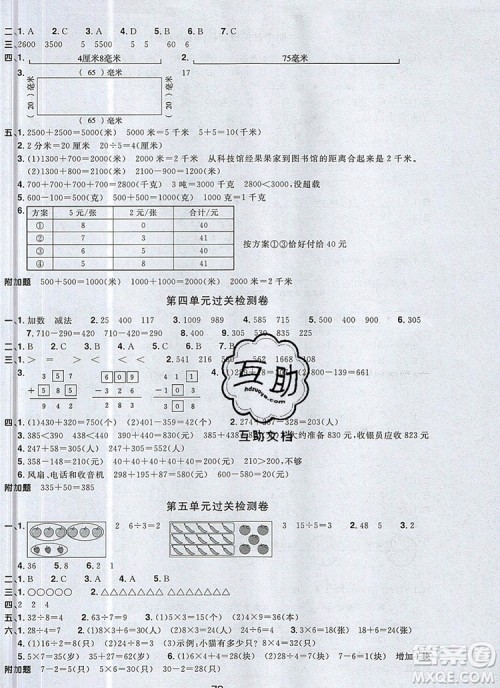 2019年阳光同学一线名师全优好卷三年级数学上册人教版参考答案 2019年阳光同学一线名师全优好卷三年级数学上册人教版参考答案