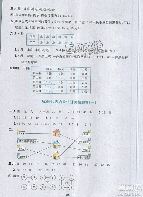 2019年阳光同学一线名师全优好卷二年级数学上册人教版参考答案