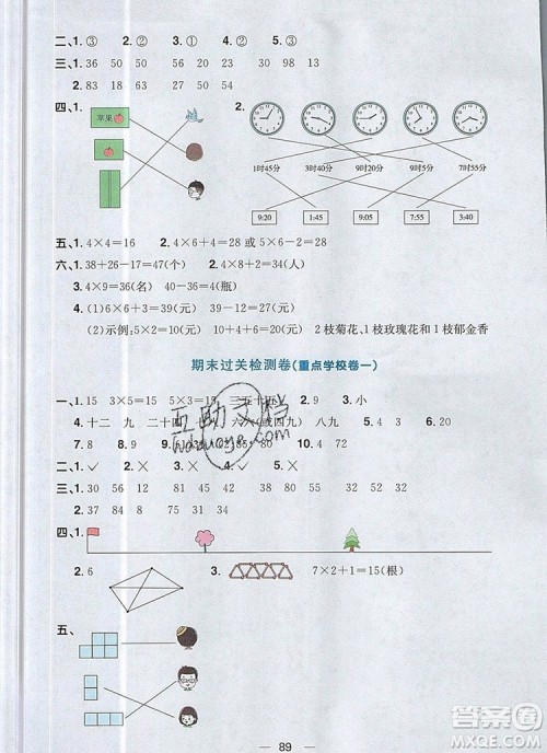 2019年阳光同学一线名师全优好卷二年级数学上册人教版参考答案 2019年阳光同学一线名师全优好卷二年级数学上册人教版参考答案