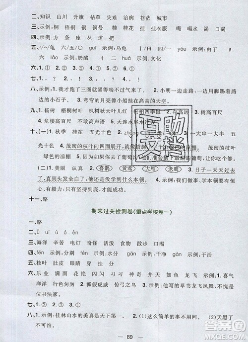 2019年阳光同学一线名师全优好卷二年级语文上册人教版参考答案 2019年阳光同学一线名师全优好卷二年级语文上册人教版参考答案
