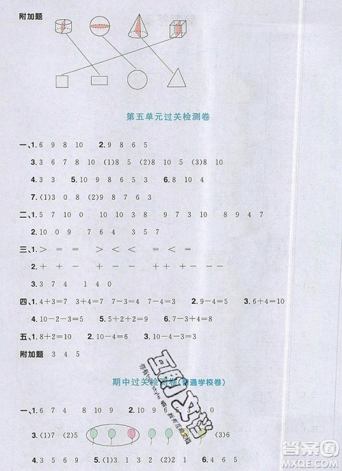 2019年阳光同学一线名师全优好卷一年级数学上册人教版参考答案 2019年阳光同学一线名师全优好卷一年级数学上册人教版参考答案