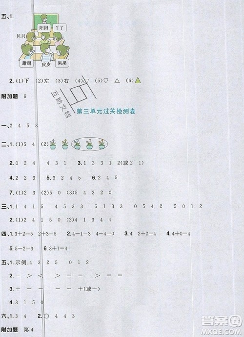 2019年阳光同学一线名师全优好卷一年级数学上册人教版参考答案 2019年阳光同学一线名师全优好卷一年级数学上册人教版参考答案