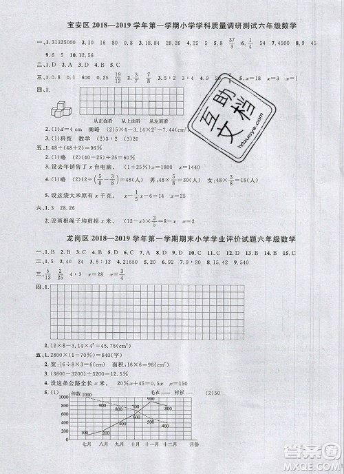 2019年阳光同学课时优化作业六年级数学上册北师大版深圳参考答案 2019年阳光同学课时优化作业六年级数学上册北师大版深圳参考答案