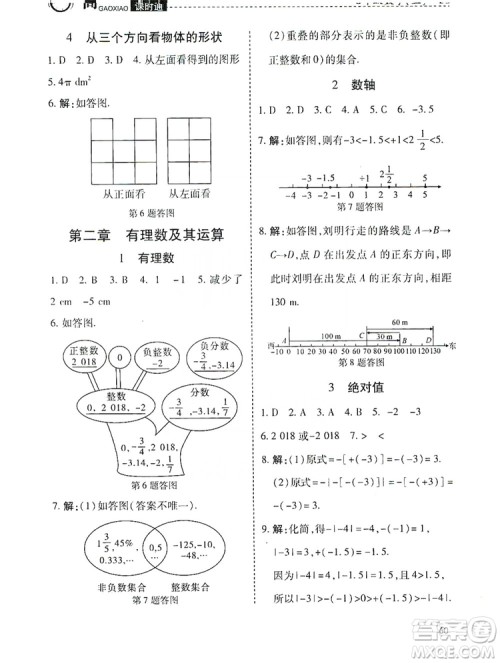 万向思维2019高效课时通当堂小练七年级数学上册北师大版答案