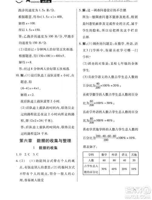 万向思维2019高效课时通当堂小练七年级数学上册北师大版答案