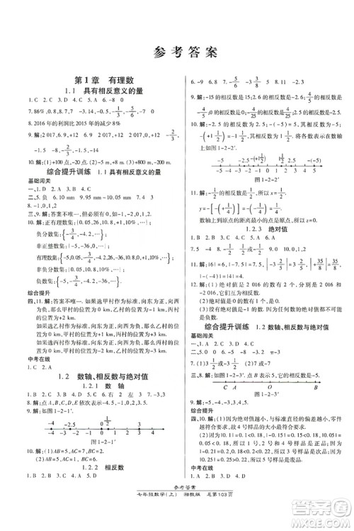 万向思维2019高效课时通七年级数学上册湘教版答案