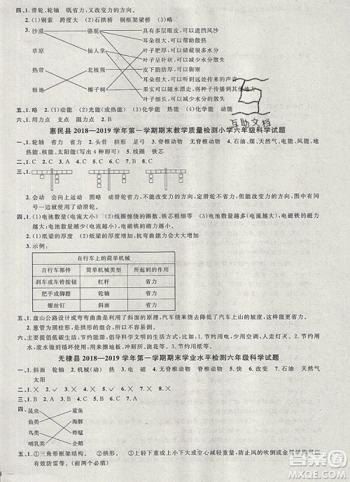 2019年阳光同学课时优化作业六年级科学上册教科版参考答案 2019年阳光同学课时优化作业六年级科学上册教科版参考答案