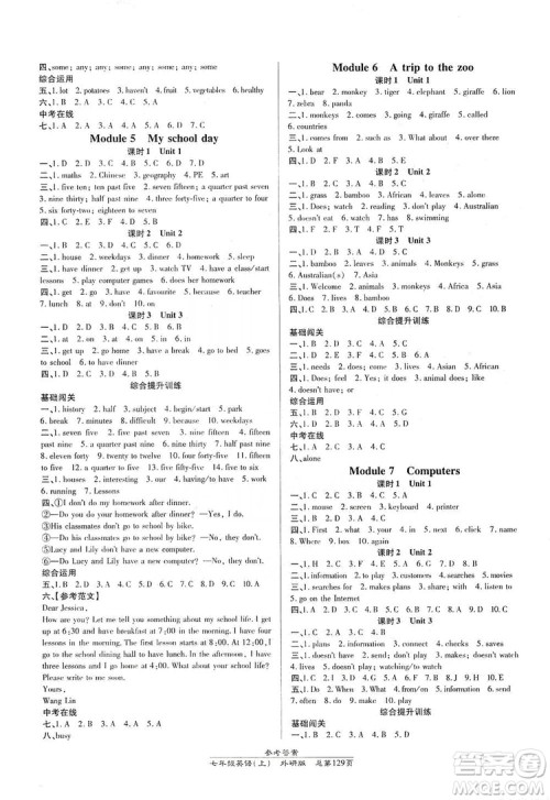 万向思维2019高效课时通七年级英语上册外研版答案