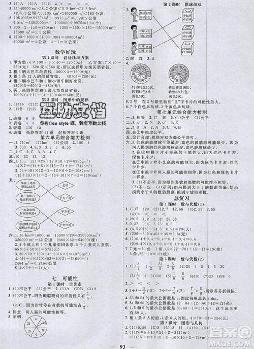 2019年阳光同学课时优化作业五年级数学上册北师大版深圳专用参考答案