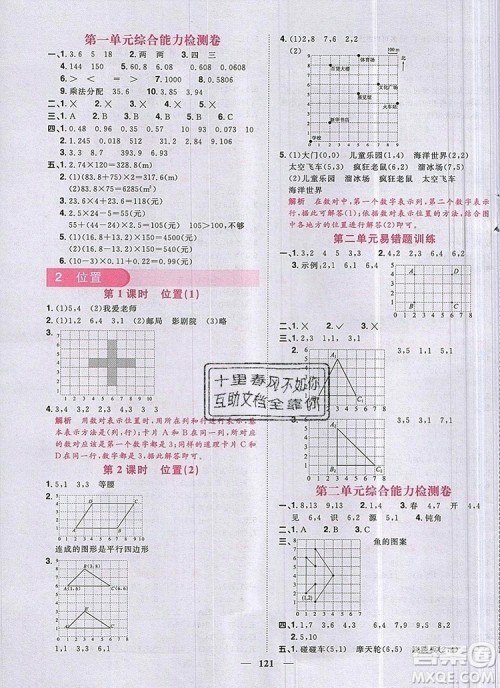 2019年阳光同学课时优化作业五年级数学上册人教版参考答案 2019年阳光同学课时优化作业五年级数学上册人教版参考答案